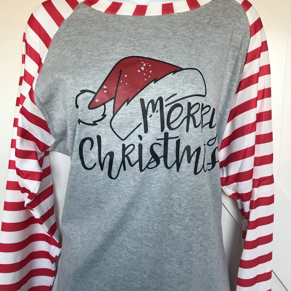 Gray and red Christmas long sleeve shirt - Picture 3 of 4
